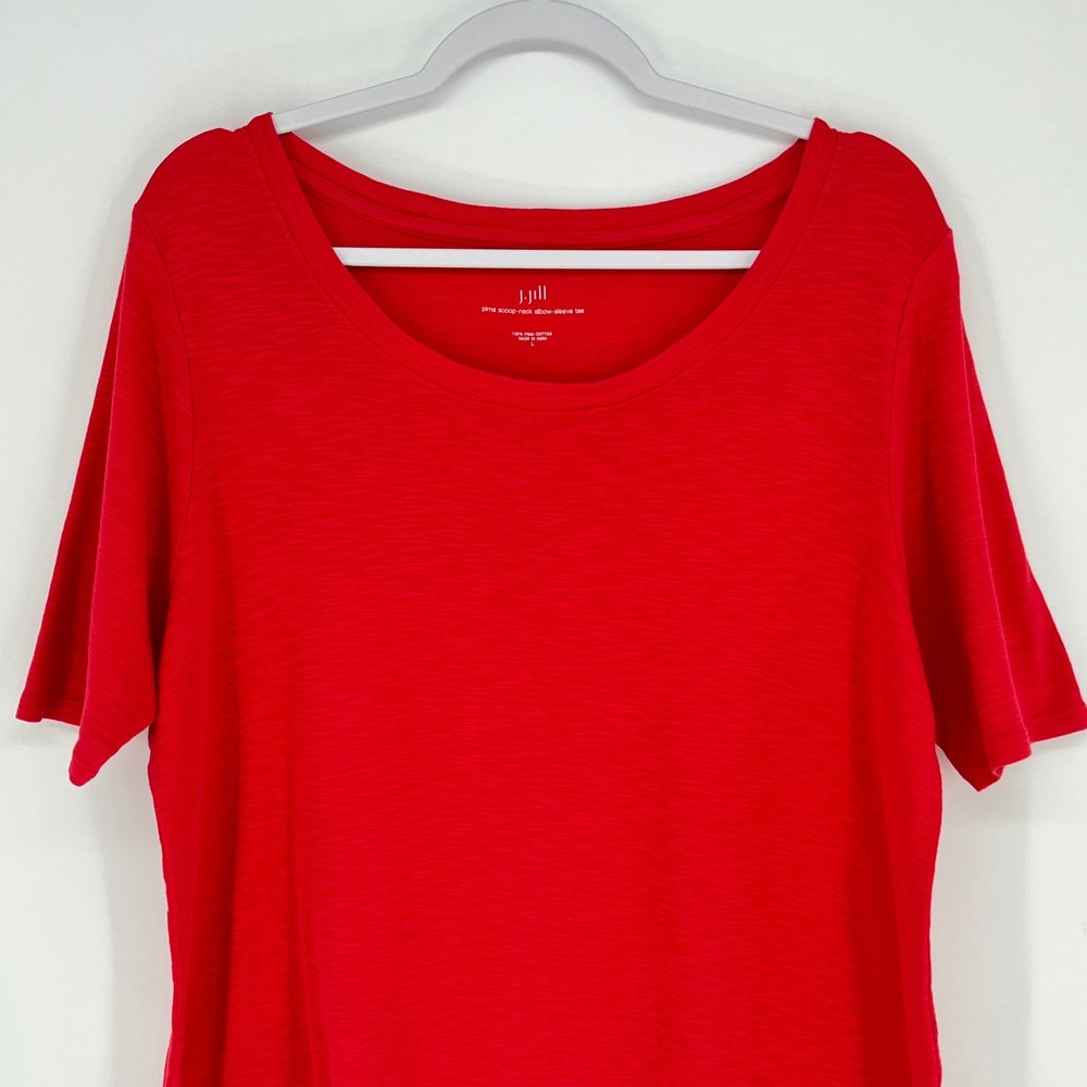 J. Jill Red Pima Cotton Slub Knit Scoop Neck Elbow Sleeve Tee Womens Large - Picture 3 of 9